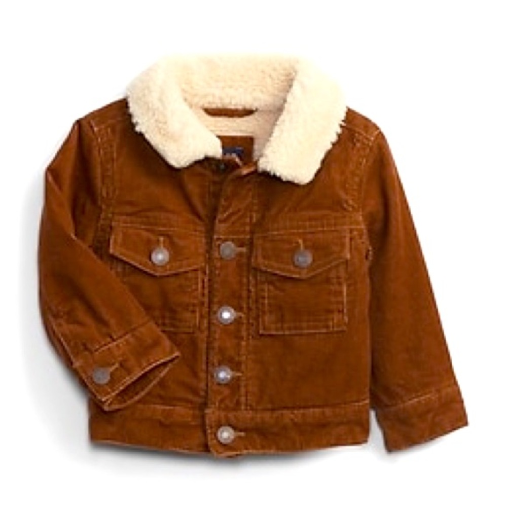 GAP Baby Corduroy Coat Jacket Faux Sherpa Lined Brown Tan Toddler 0- 6 Months